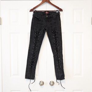 Y2K Vintage Daang Royal Bones Laceup Corset Black Jeans 97% Cotton Punk Emo Goth